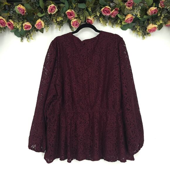 Lane Bryant Wine Colored Lace Surplice Peplum Blouse Size 26/28 NWT - Picture 2 of 9